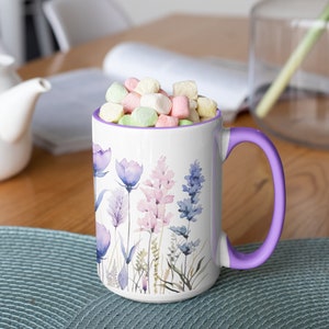 Lavender Mug Wrap 11oz and 15oz, Sublimation Design, Floral Coffee Mug PNG, Purple Flowers, Lavender Tea Cup, Instant Digital Download