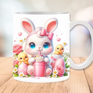 3D Bunny Mug Wrap 11oz and 15oz, Easter Mugs, Cute Easter Mug, Baby Chicks Mug Wrap, Sublimation Designs, Mug Template, Digital Download PNG