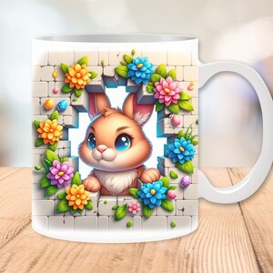 3D  Easter Bunny Hole a Wall Mug Wrap 11oz and 15oz, Easter Mugs, Cute Easter Mug,  Sublimation Designs, Mug Template, Digital Download PNG