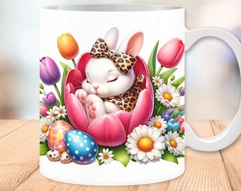 Easter Bunny Mug Wrap 11oz and 15oz, Bunny Coffee Mug, Easter Rabbit Mug, Sublimation Designs, Easter Mug Template, Digital Download PNG