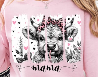 Brushstroke Mama Png, Highland Cow Mother's Day Png, Mothers Day Sublimation Designs, Mama Shirt Png, Highland Cow Mom Png, Digital Download