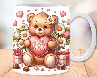 Best Mom Mug Wrap, Mother's Day Mug Wrap, Mug Wrap for Mom, Teddy Bear Mug, Sublimation Design, 11oz and 15oz, Digital Download PNG Files