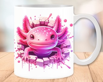 3D Axolotl Hole in a Wall Mug Wrap 11oz and 15 oz, Pink Axolotl Mug, Cute Axolotl, Sublimation Design, Instant Digital Download PNG