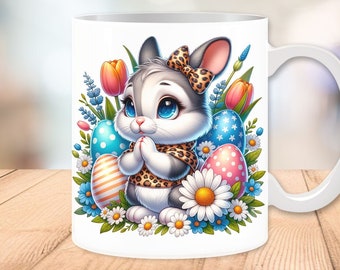 Easter Bunny Mug Wrap 11oz and 15oz, Easter Mug Template, Cute Easter Mug,  Easter Coffee Mug, Sublimation Designs, Digital Download PNG
