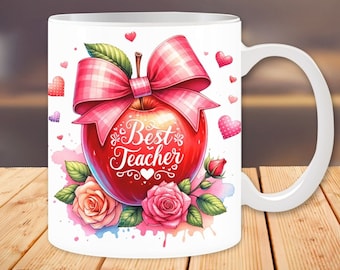 Best Teacher Mug Wrap, Teacher Apple Mug, Teacher Appreciation Mug, Mug Template, 11oz and 15oz, Sublimation Design, Digital Download PNG