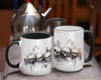 Black and White Skulls Mug Wrap 11 oz and 15 oz, Skulls Sublimation Designs, Halloween Skull Tumbler Wrap, PNG, Instant  Download