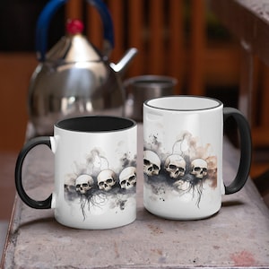 Black and White Skulls Mug Wrap 11 oz and 15 oz, Skulls Sublimation Designs, Halloween Skull Tumbler Wrap, PNG, Instant  Download