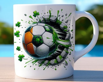 Kubek z piłką nożną Patricks Day Soccer Ball Wrap 11oz i 15oz, Kubek na Dzień Świętego Patryka, Kubki piłkarskie, Projekt sublimacji, Pliki do pobrania w formacie PNG