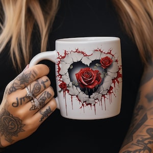 3D Rote Rosen Loch in einer Wand Becher Wrap 11 Unzen und 15 Unzen, Rosen Kaffeetasse, Valentinstag Tassen, Floral Wraps, Becher Vorlage, Sublimation Design PNG