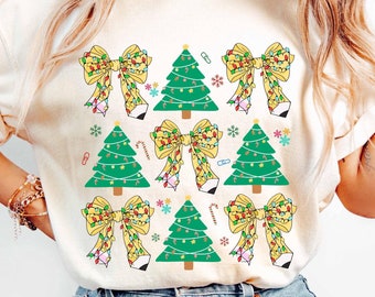 Coquette Teacher Christmas PNG, Christmas Pencil Bow png, Merry Teacher png, Teacher Christmas Shirt png, Teacher Sublimation Designs