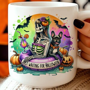 Just Waiting for Halloween PNG, Funny Halloween Mug Wrap, Halloween Sublimation Designs, Spooky Season Mug Png, 11oz & 15oz Digital Download