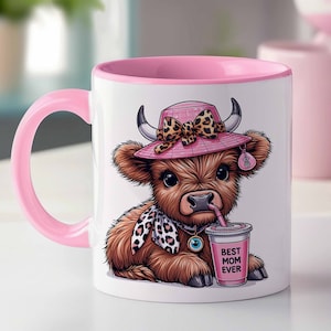 Highland Cow Mother's Day Mug Wrap 11oz and 15oz, Best Mom Ever Mug, Mom Day Mug, Mother's Day Wrap, Sublimation Design, Digital Download