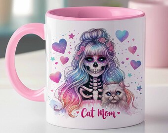 Skeleton Cat Mom Mug Wrap, Funny Skeleton Mug, Cat Lovers Mug Wrap, Cat Mom Coffee Mug, Sublimation Design, Instant Digital Download, PNG