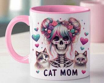 Cat Mom Mug Wrap, Funny Skeleton Mug, Cat Lovers Mug Wrap, Cat Mom Coffee Mug, Skeleton Mom Sublimation Design, Instant Digital Download PNG