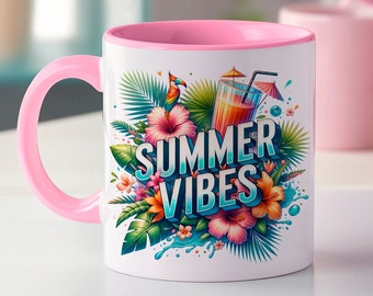 Summer Vibes Mug Wrap, Summer Mug Wrap, Tropical Mug, Sublimation Design, 11oz and 15oz, Mug Template, Instant Digital Download PNG