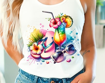 Flip Flops Png, Flip Flops Shirt png, Summer png, Summer Shirt png, Beach png, Summer Flip Flops Sunglasses, Summer Watercolor png