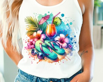 Flip Flops Shirt png, Flip Flops Png, Summer png, Summer Shirt png, Beach png, Summer Flip Flops Sunglasses, Summer Watercolor png
