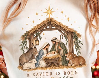 Nativity Scene PNG, A Savior Is Born, Isaiah 9 6, Christmas Nativity Shirt Design, Nativity Sublimation Png Design, Digital Download