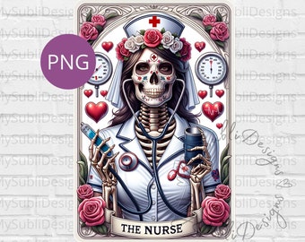 The Nurse Tarot Card, Tarot Card Png, Tarot Card Skulls, Trendy Shirt png, Skeleton Tarot Card png, Sublimation Design Digital Download