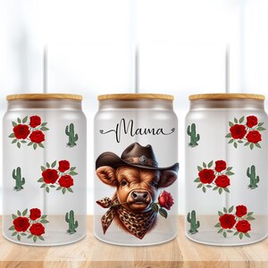 Emballage de verre vache Highland, coupe en verre vache Highland, emballage de 16 oz tasse Libbey, conception de sublimation de gobelet maman, téléchargement numérique PNG