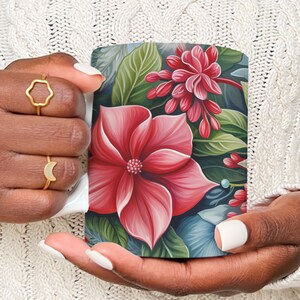 Christmas Flowers Mug Wrap 11oz and 15oz, Floral Mug Template, Floral Mug PNG, Flowers Coffee Cup, Sublimation Design, Instant Download PNG