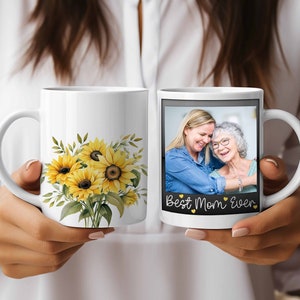 Marco de fotos Día de la Madre Envoltura de taza, Marco de fotos Día de la Madre, Marco de fotos floral, Diseño de sublimación de taza de girasoles Descarga digital
