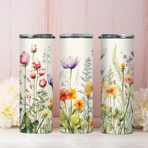 Floral Tumbler Wrap, Flowers Sublimation Designs 20 oz, Skinny Tumbler Sublimation, Straight and Tapered PNG, Instant Digital Download