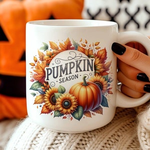 Spooky Season Mug Wrap, Pumpkin Mug Wrap, Fall Vibes Mug, 11oz & 15oz, Autumn Sublimation Design, Digital Download, Fall Vibes PNG