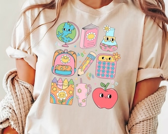 Back to School Doodles Png, Back to School Shirt, Apple Png, Books png, Crayon png, Girl School png, Pencil png, School Supplies Shirt Png