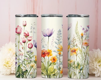 Floral Tumbler Wrap, Flowers Sublimation Designs 20 oz, Skinny Tumbler Sublimation, Straight and Tapered PNG, Instant Digital Download
