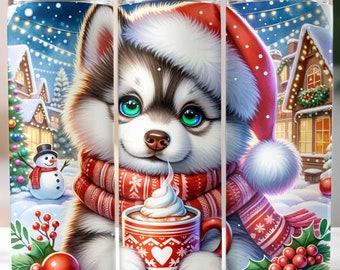 Husky Christmas Tumbler Wrap, Christmas Husky PNG, Husky Tumbler, Husky Lover, 20oz Skinny Tumbler, Sublimation Design, Digital Download