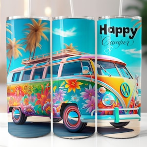 Happy Camper Tumbler Wrap, Camping Tumbler Wrap, Gifts for Campers, Sublimation Design, 20oz Skinny Tumbler, 3d Tumbler Design, PNG