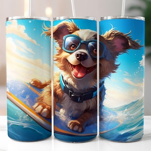 Dog Making Surf Tumbler Wrap, Dogs Sublimation 20oz Skinny Tumbler, Straight and Tapered PNG, Instant Digital Download