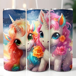 Baby Unicorns Tumbler Wrap Png, 20oz Skinny Sublimation Designs, Tumbler Wrap for Girls, Kids Tumblers, Rainbow Unicorns Tumbler