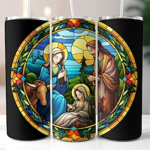 Nativity Scene Tumbler Wrap, Christmas Stained Glass, Skinny 20oz, Sublimation Design, Instant Download, Nativity Stained PNG
