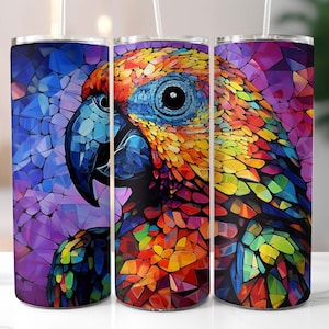 Colorful Parrot Tumbler Wrap, Skinny 20oz Sublimation Design, Instant Digital Download, Straight and Tapered PNG