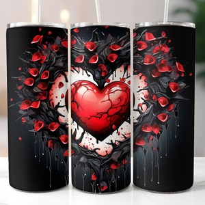 3D Red Black Heart Tumbler Wrap, 20oz Skinny Tumbler, Gothic Tumbler Design, Sublimation Designs, Straight and Tapered, Digital PNG