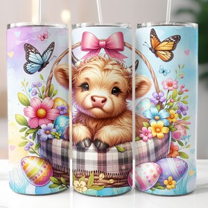 Highland Cow Easter Basket Tumbler Wrap, Highland Cow Easter Tumbler PNG, Easter Designs, 20 oz Skinny Tumbler Sublimation Design