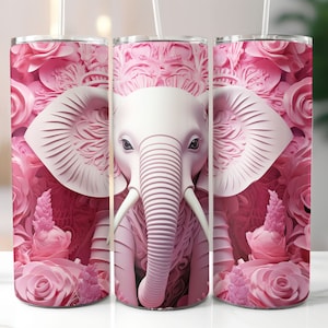 3D Pink Elephant Tumbler Wrap, 20 oz Skinny Tumbler, Elephant Sublimation Design, Pink Tumblers, Cute Elephant, Digital Download PNG