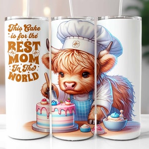 Highland Cow Mother&#39;s Day Tumbler Template, 20oz Skinny Tumbler, Best Mom Tumbler, Mother&#39;s Day Wrap Sublimation Design Digital Download PNG
