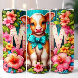 Cow Mother&#39;s Day Tumbler Wrap, Mothers Day Wraps for 20 oz Skinny Tumblers, Mom Cow Tumbler, Sublimation Design, Digital Download PNG