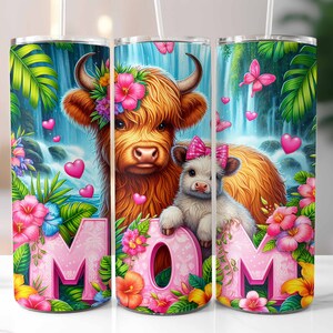 Mom Highland Cow Tumbler Wrap, Highland Cow Mothers Day, Mom Tumbler Designs, Sublimation Design, 20 oz Skinny Tumbler, Digital Download PNG