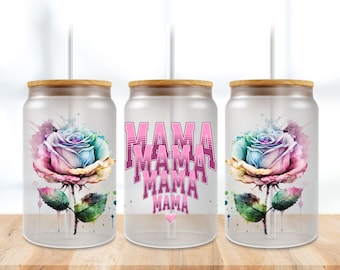 Mama Libbey Glass Can Wrap, 16oz Can Glass Wrap, Mother's Day Mama Flower Glass Cup,  Sublimation Design, Digital Dowload PNG, Gift for Mom