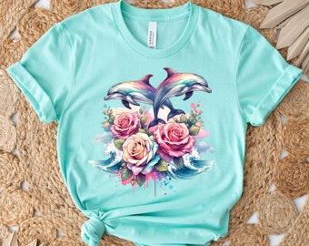 Dolphin and Roses png, Dolphins png, Dolphin Flowers png, Watercolor Dolphins png, Dolphin Clipart, Sublimation Design, Digital Download