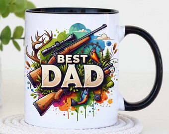 Hunting and Fishing Best Dad Mug Wrap 11oz and 15oz, Father's Day Mug, Sublimation Design, Mug Template, Instant Digital Download PNG