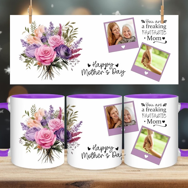 Photo Frame Mother's Day Mug Wrap, Picture Frame Mother's Day, Floral Picture Frame, Roses  Mug Sublimation Design Digital Download