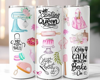 Baking Queen Tumbler Wrap 20oz Skinny Tumbler, Baker Tumbler, Kitchen Sublimation Design, Funny Baker, Baking Quotes, Digital Download PNG