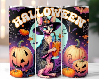 Halloween Sphynx Tumbler Wrap, 20oz Skinny Tumbler, Spooky Vibes, Halloween Sublimation Design, Digital Download, Halloween Spooky PNG