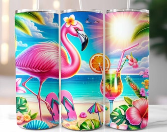 Summer Flamingo Tumbler Wrap, Summer Flamingo png, Summer Tumbler Wrap, 20oz Skinny Tumbler, Sublimation Design, Digital Download, PNG Files