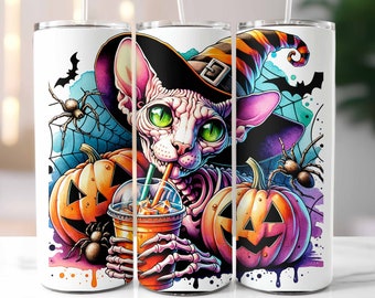 Halloween Sphynx Tumbler Wrap, Halloween Tumbler Wrap, Spooky Cat, Spooky Vibes Sublimation Design, Digital Download, Halloween Spooky PNG